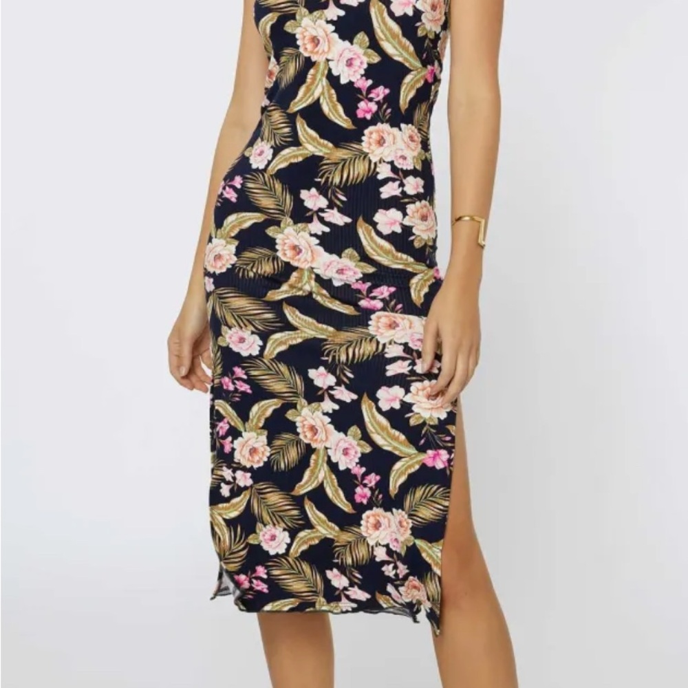 O'Neill Floral Midi Dress Navy Pink | Size M